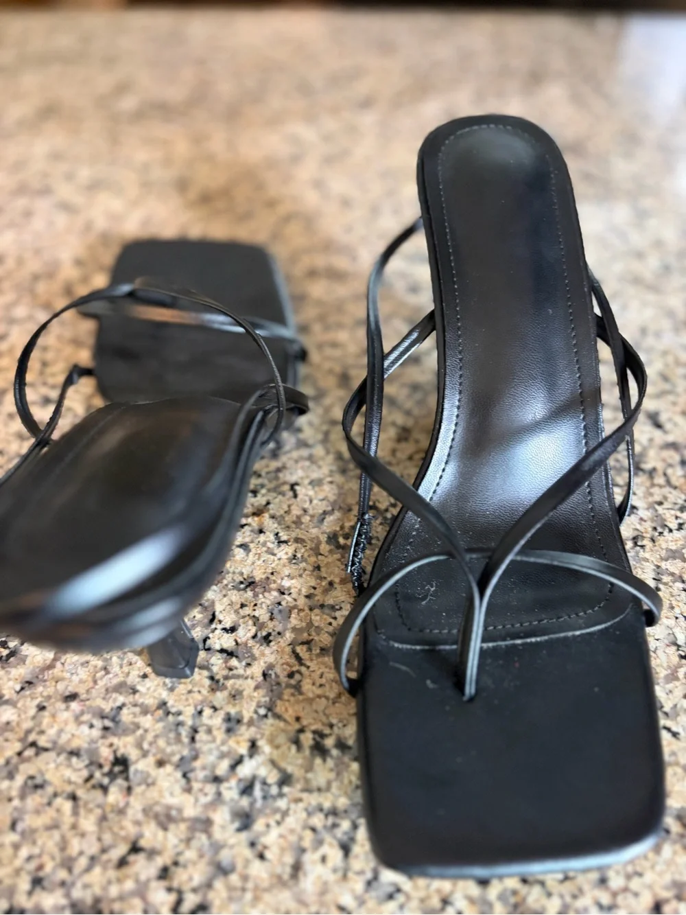 Black Strappy Square-Toe Women's Sandals